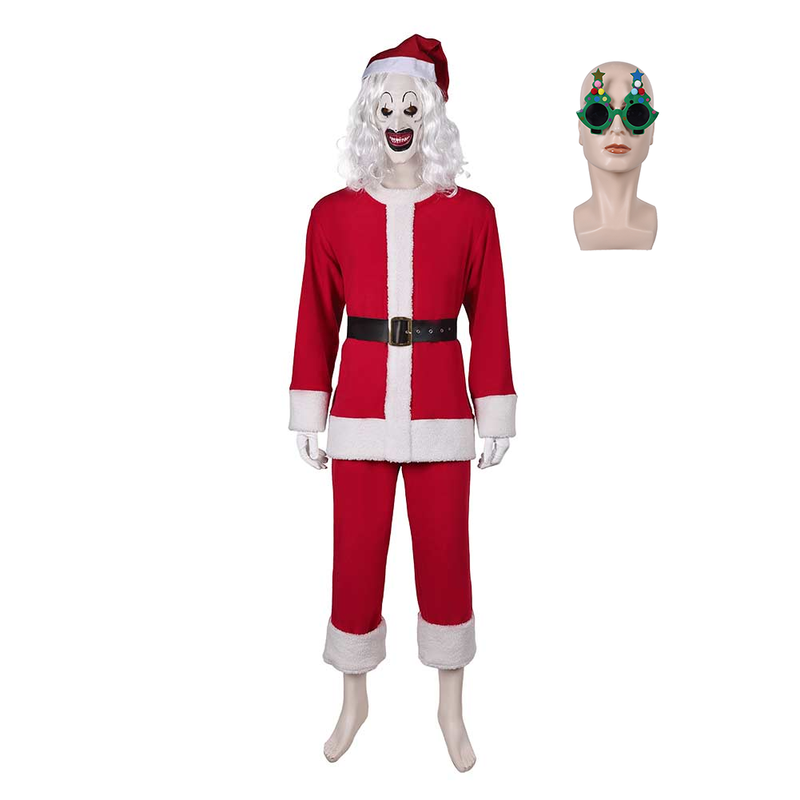 Terrifier 3 (2024) Art the Clown Red Outfit With Mask Full Set Cosplay Costume