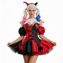 Cosplay Costume Harley Quinn Puff Dress Clown Red Women Halloween Carnival Party Outfits