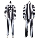 Beetlejuice Adam Men Black and White Striped Suit Jacket Shirt Pants Outfits Halloween Carnival Costume Cosplay Costume