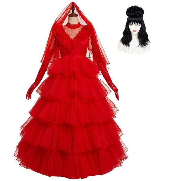 Beetlejuice Lydia Deetz Outfits Cosplay Costume Red Wedding Outfits Halloween Carnival Suit Beetlejuice Lydia Deetz Outfits Cosplay Costume Red Wedding Outfits Halloween Carnival Suit