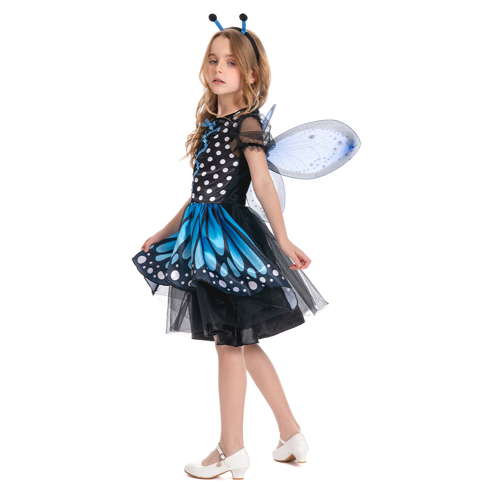 Toddler Kids Blue Fairy Dress Outfit for Girls Carnival Halloween Cosplay Costume