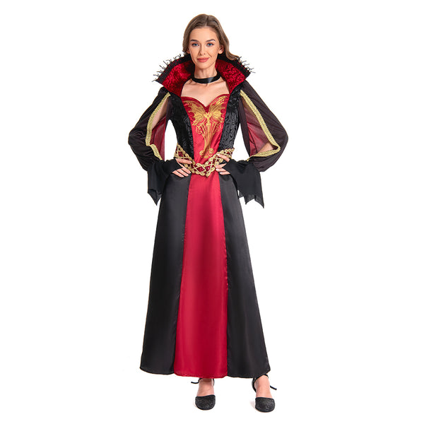 Women Vampire Costume Black Dress Outfit for Adult Carnival Halloween Cosplay Costume