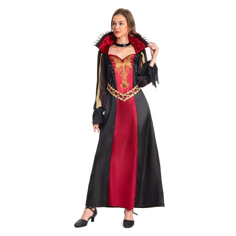 Women Vampire Costume Black Dress Outfit for Adult Carnival Halloween Cosplay Costume