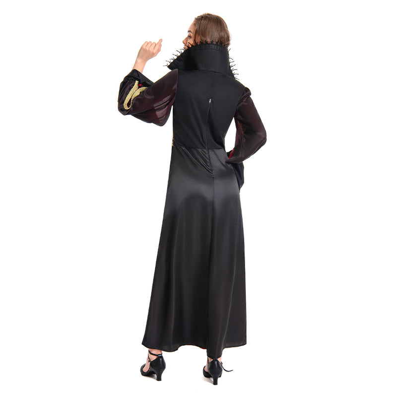 Women Vampire Costume Black Dress Outfit for Adult Carnival Halloween Cosplay Costume