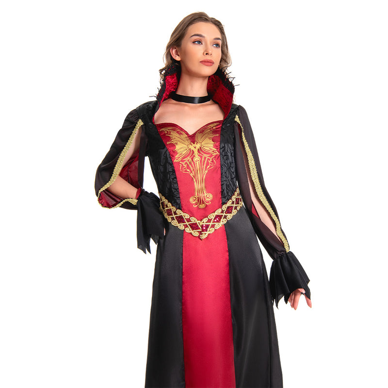 Women Vampire Costume Black Dress Outfit for Adult Carnival Halloween Cosplay Costume