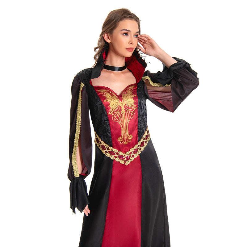 Women Vampire Costume Black Dress Outfit for Adult Carnival Halloween Cosplay Costume