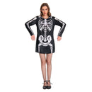 Women Skeleton Costume Black Dress Outfit for Adult Carnival Halloween Cosplay Costume