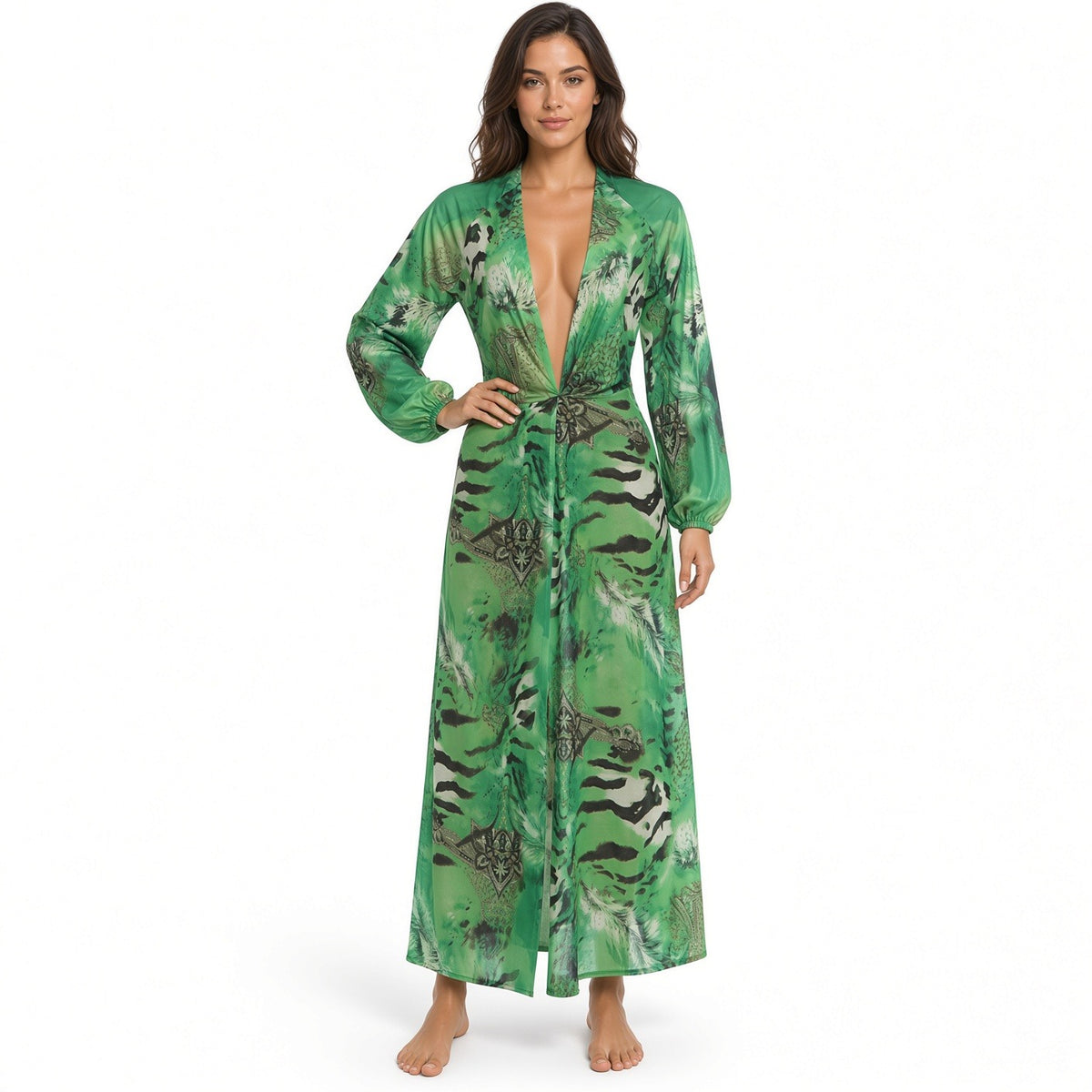 halloween costumes with green dresses Cosplay Costume Allie Hayes Off Campus (2026) Deep V Printed Dress Gre It's all in the Mother Gaia glamorous wedding dress Trouser Waist Size:26