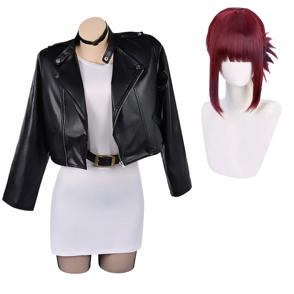Cosplay Costume Tayama Smoking Behind the Supermarket with You Leather Jacket Dress Set White Women Halloween Carnival Party Outfits