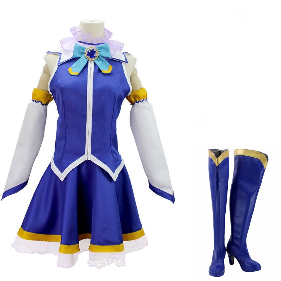Kono Subarashii Sekai ni Shukufuku wo! Iris Women White And Blue Dress Cosplay Costume