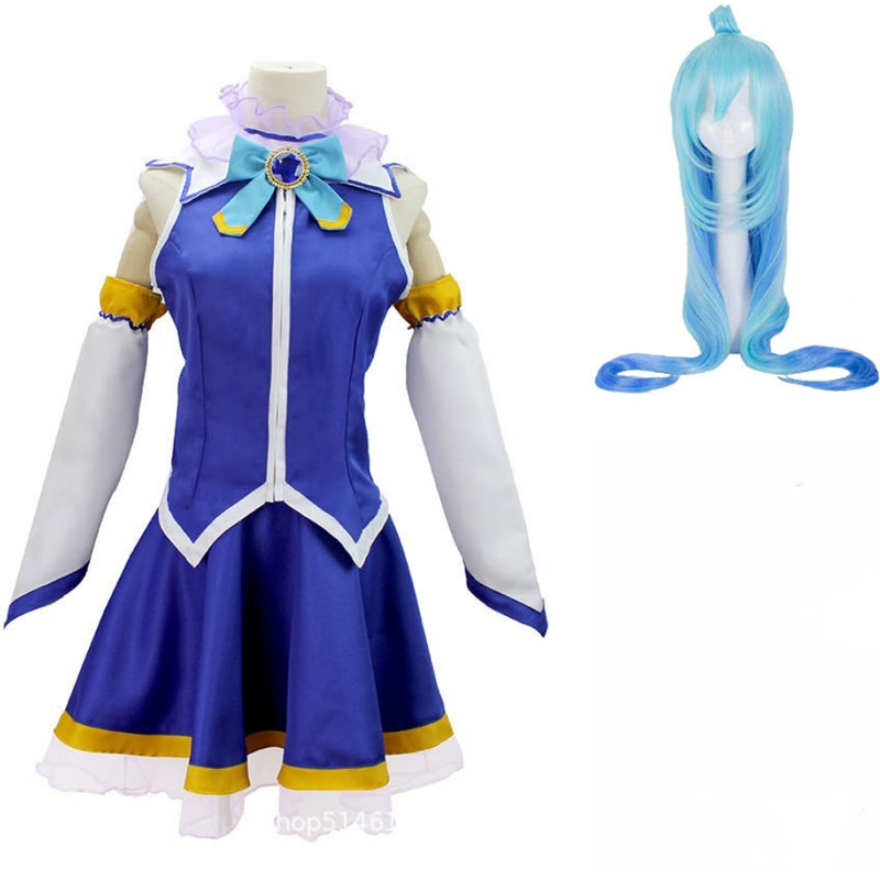 Kono Subarashii Sekai ni Shukufuku wo! Aqua Women Blue Uniform Wig Shoes Set Cosplay Costume