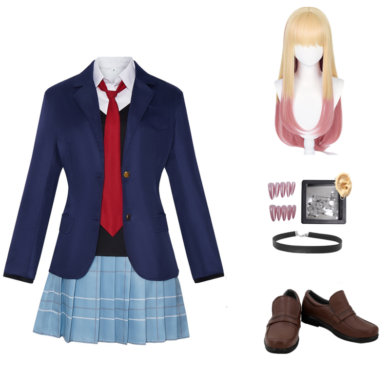 Marin Kitagawa School Uniform Women Blue Dress Outfit Carnival Halloween Cosplay Costume
