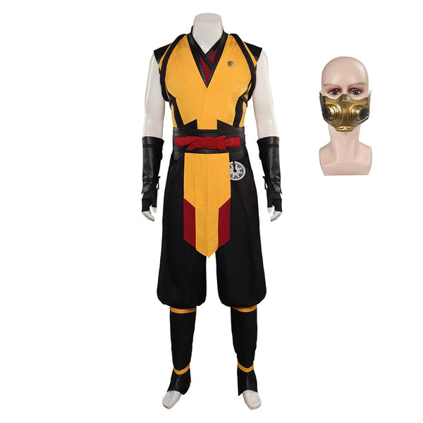 Mortal Kombat Scorpion Top Pants Mask Full Outfits Party Carnival Halloween Cosplay Costume