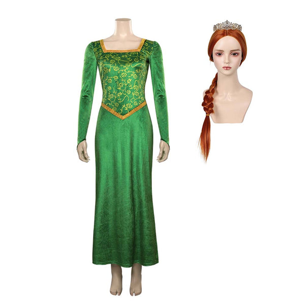 Shrek-Fiona Princess Dress Outfits Cosplay Costume Wig Crown Dress Set Halloween Carnival Suit
