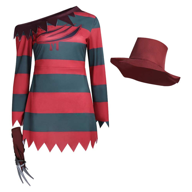 A Nightmare On Elm Street Freddy Krueger Horror Girl Women Fullset Outfits Halloween Carnival Party Cosplay Costume