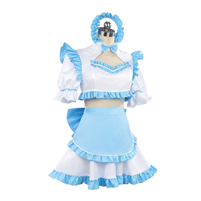 maid dresses Victorian Dress Costume - Classic English Maid Outfit With White Apron - Retro Cosplay Uniform The long black dress is offset by a white full body apron with eyelet lacing at the bodice that matches the cute little cap Ayano Kimishima Women Blue Maid
