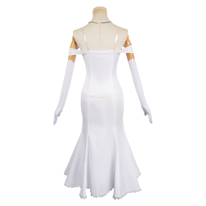 costumes with a white dress Emilia Women White Dress Party Carnival Halloween Cosplay Costume