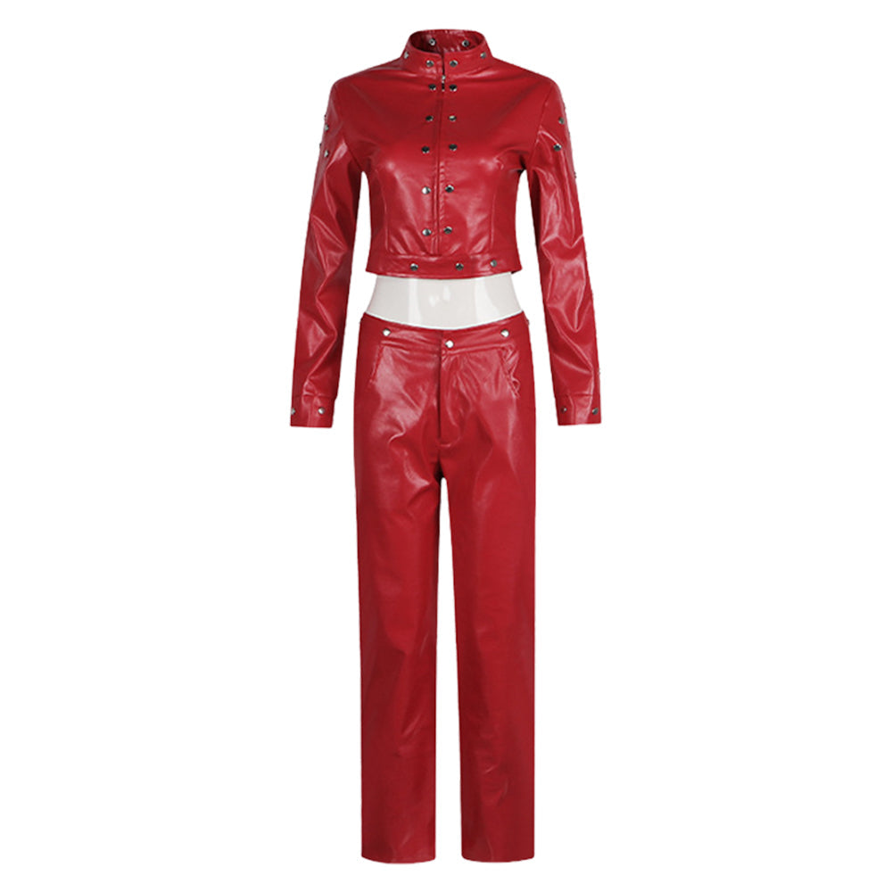 Red Women Red Top Pants Full Set Outfit Party Carnival Halloween Cosplay Costume