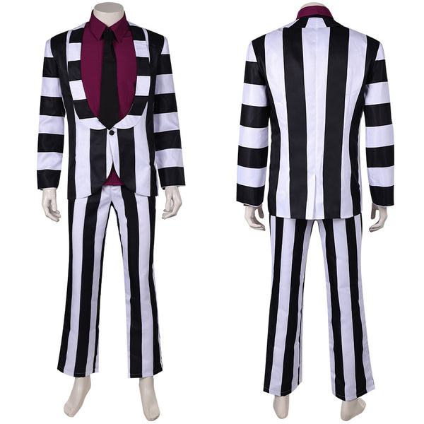 Beetlejuice 2024 Movie Beetlejuice Red Striped Suit Party Carnival Halloween Cosplay Costume