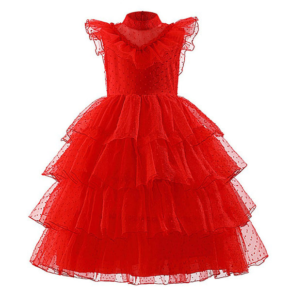 Beetlejuice 2024 Lydia Deetz Kids Children Red Wedding Dress Cosplay Costume