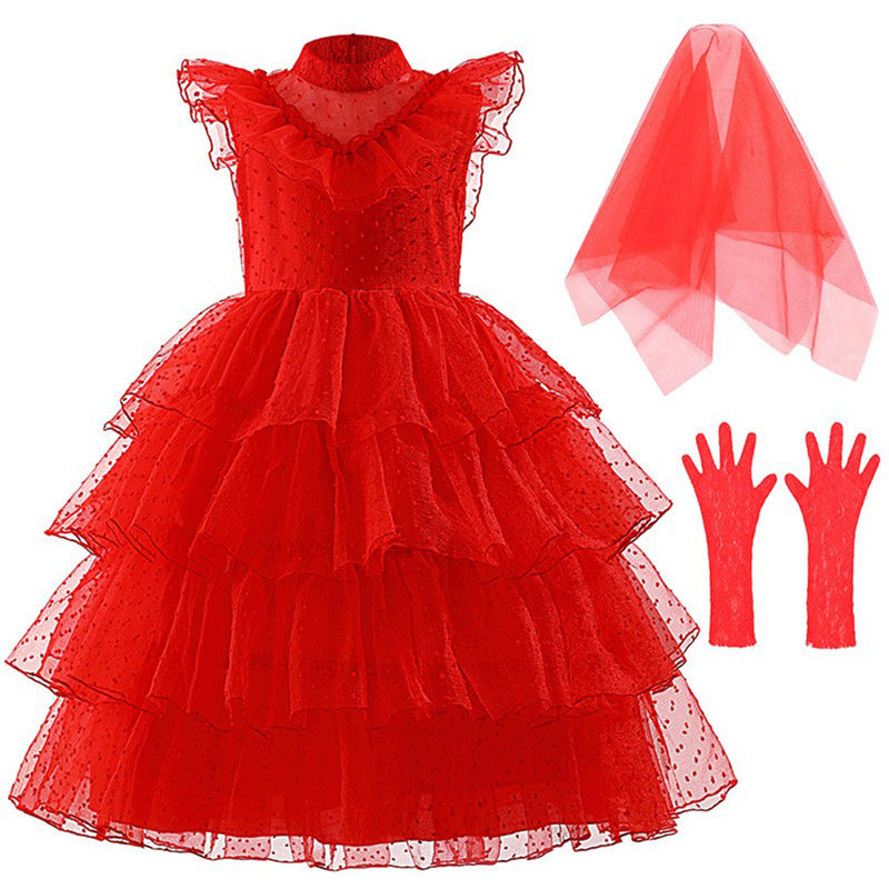 Beetlejuice 2024 Movie Lydia Deetz Kids Children Red Wedding Dress Cosplay Costume