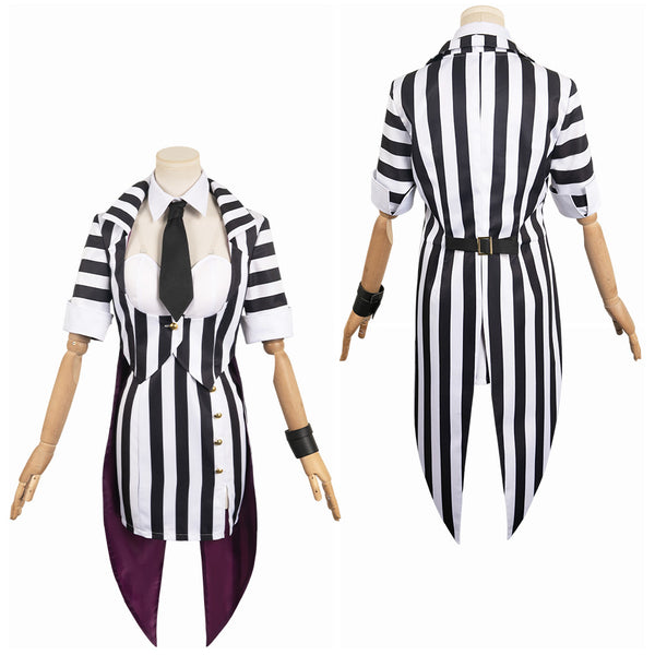 Beetlejuice 2024 Movie Lydia Deetz Women Black Stripe Dress Outfit Party Carnival Halloween Cosplay Costume