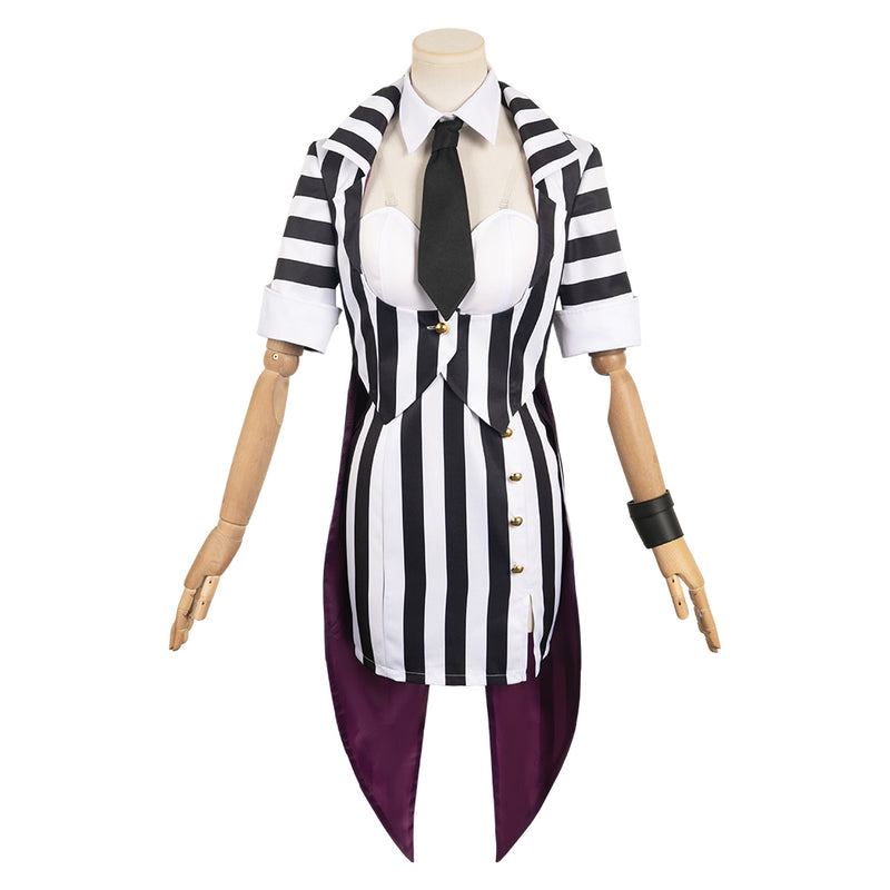 Beetlejuice 2024 Movie Lydia Deetz Women Black Stripe Dress Outfit Party Carnival Halloween Cosplay Costume