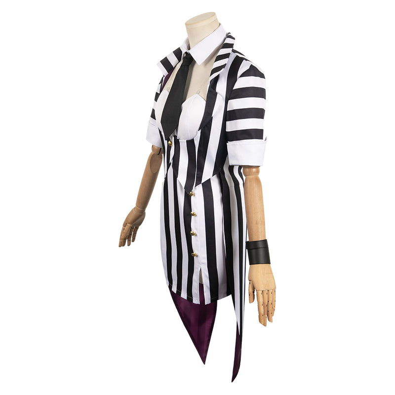 Beetlejuice 2024 Movie Lydia Deetz Women Black Stripe Dress Outfit Party Carnival Halloween Cosplay Costume