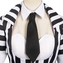 Beetlejuice 2024 Movie Lydia Deetz Women Black Stripe Dress Outfit Party Carnival Halloween Cosplay Costume