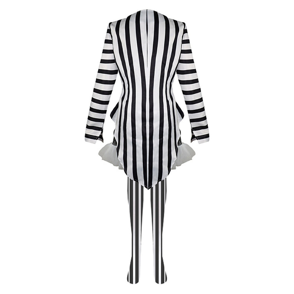 Beetlejuice 2024 Lydia Deetz Women Black White Stripe Dress Party Carnival Halloween Cosplay Costume Beetlejuice 2024 Lydia Deetz Women Black White Stripe Dress Party Carnival Halloween Cosplay Costume