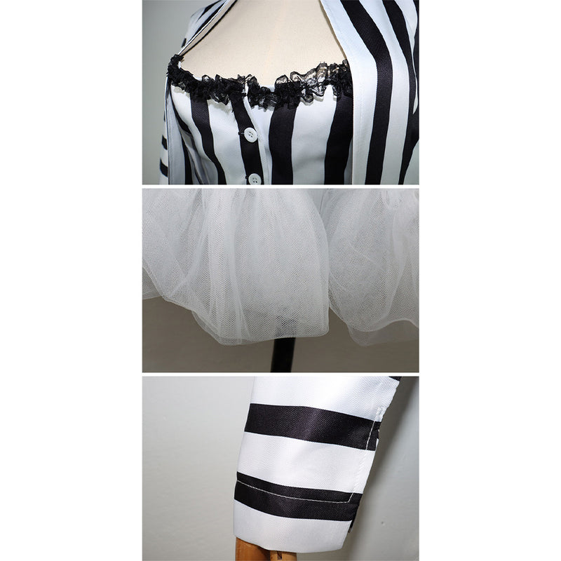 Beetlejuice 2024 Movie Lydia Deetz Women Black White Stripe Dress Party Carnival Halloween Cosplay Costume