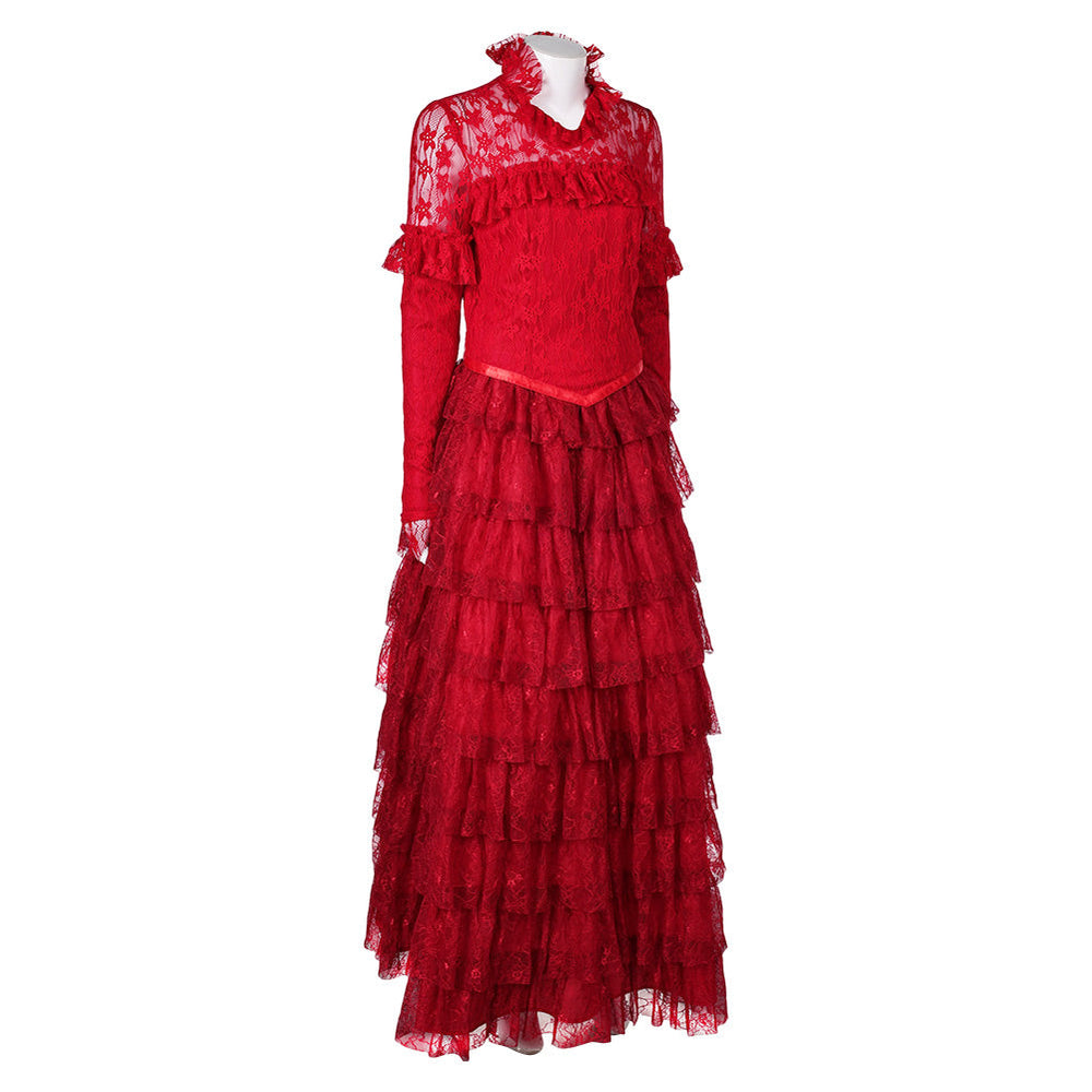 Beetlejuice 2024 Lydia Deetz Women Red Dress Party Carnival Halloween Cosplay Costume