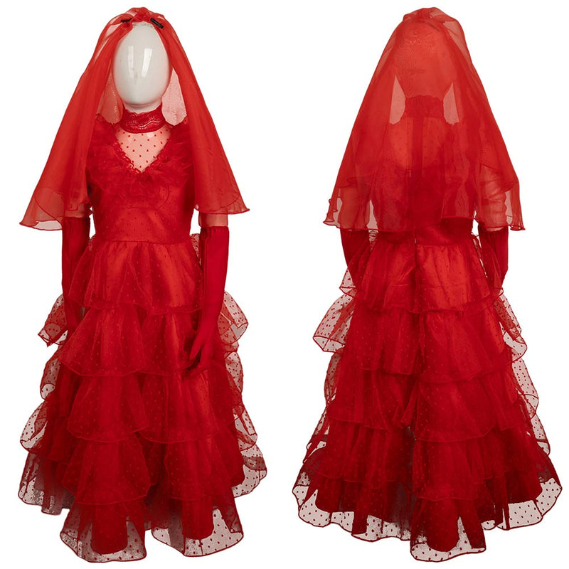 beetlejuice red dress costume Beetlejuice Lydia Deetz Red Wedding Dress Halloween Costumes (M) Cosplay