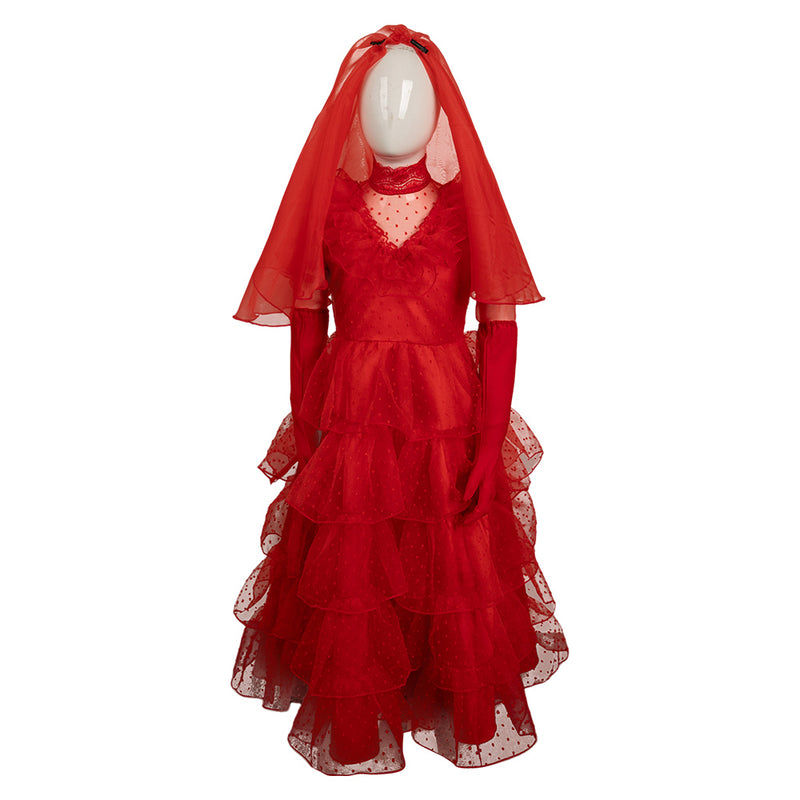 Beetlejuice Lydia Deetz Kids Children Red Wedding Dress Party Carnival Halloween Cosplay Costume Beetlejuice Lydia Deetz Kids Children Red Wedding Dress Party Carnival Halloween Cosplay Costume