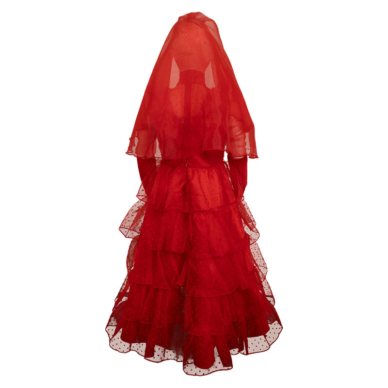 Beetlejuice Movie Lydia Deetz Kids Children Red Wedding Dress Party Carnival Halloween Cosplay Costume