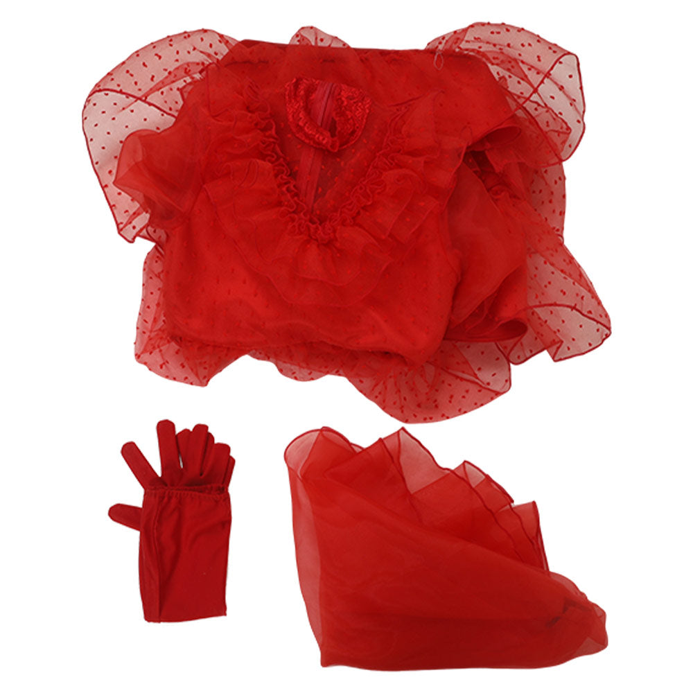 Beetlejuice Lydia Deetz Kids Children Red Wedding Dress Party Carnival Halloween Cosplay Costume