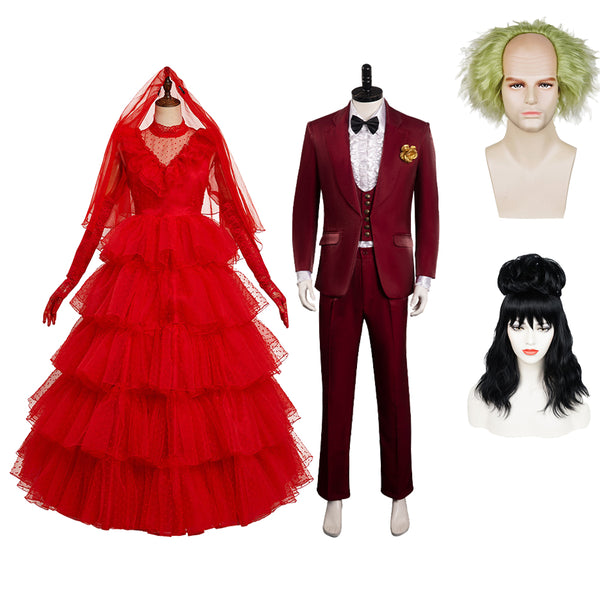 Beetlejuice 2024 Lydia Deetz / Beetlejuice Cosplay Costume Red Wedding Outfits Halloween Carnival Suit