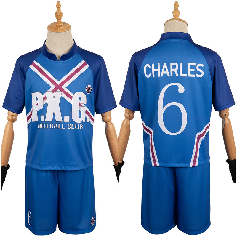 Blue Lock Anime Charles Chevalier Blue Team Uniform Party Carnival Halloween Cosplay Costume