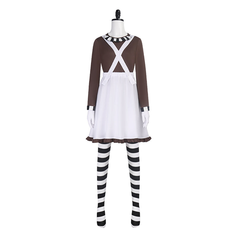 open lace back dress Charlie and The Chocolate Factory The Oompa Loompas Overall Dress Set Outfits Halloween Carnival Party Cosplay Costume