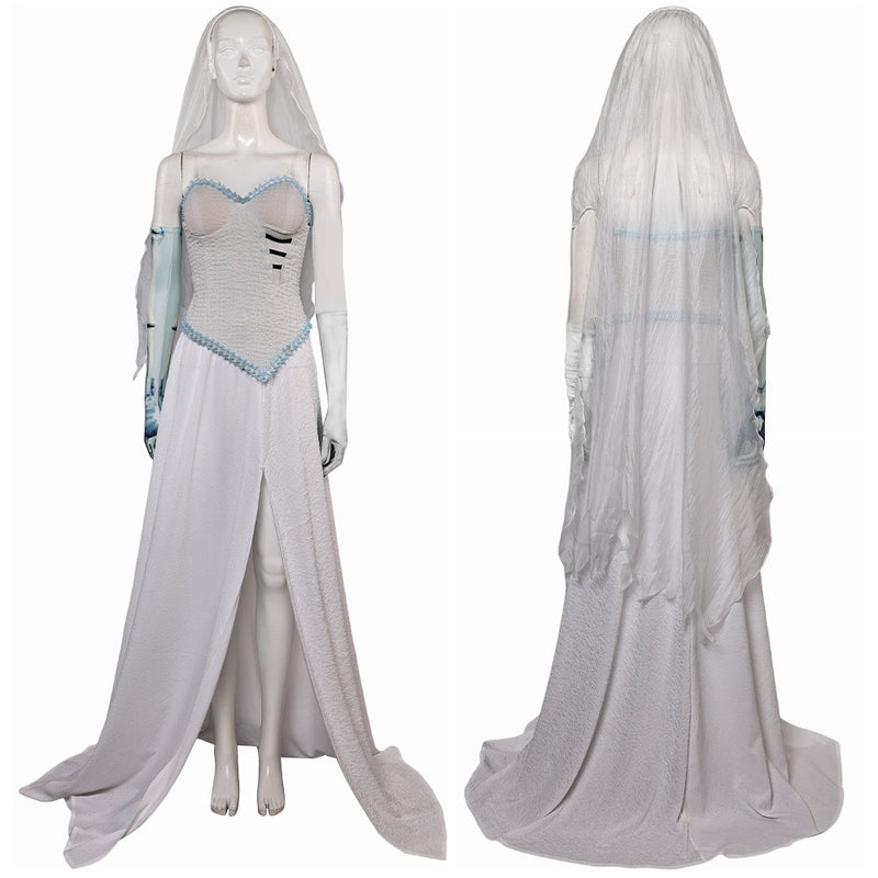 Corpse Bride Emily Women White Wedding Dress Party Carnival Halloween Cosplay Costume