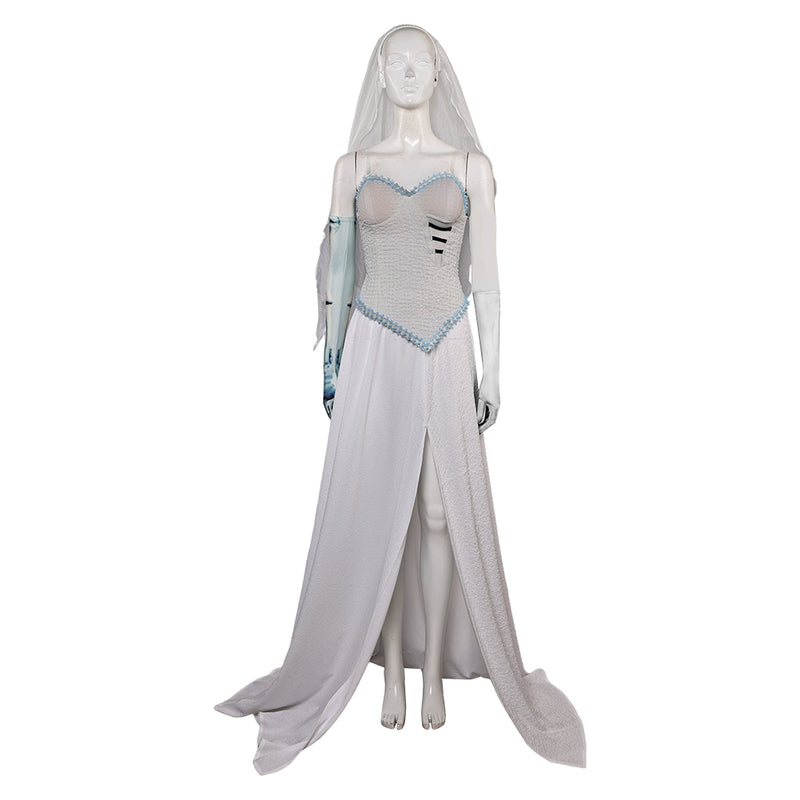 Corpse Bride Emily Women White Wedding Dress Party Carnival Halloween Cosplay Costume