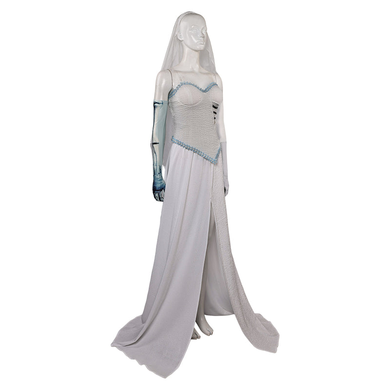 Corpse Bride Emily Women White Wedding Dress Party Carnival Halloween Cosplay Costume