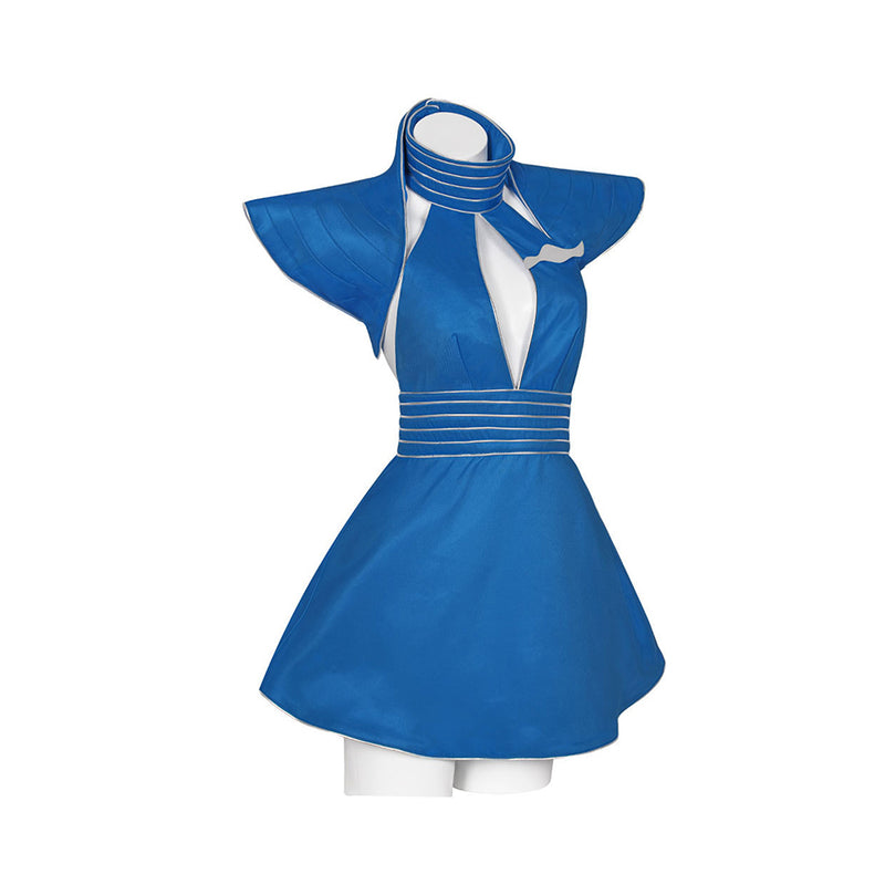 Cosplay Costume Air Hostess 90s Uniform Blue Women Halloween Carnival Party  Outfits