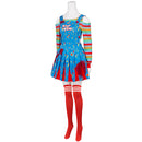 Cosplay Costume Chucky Chucky 2 Genderbend Dress Blue Women Halloween Carnival Party Outfit