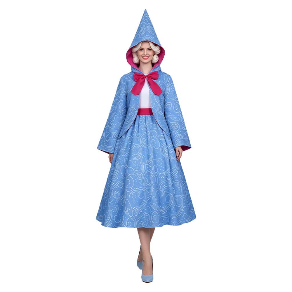 Cosplay Costume Fairy Godmother Fullset Dress Blue Women Halloween Car