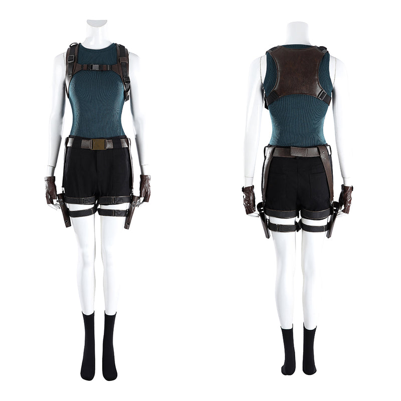 Cosplay Costume Lara Croft Tomb Raider Vest Shorts Set Deluxy Version Green Women Halloween Carnival Party Outfits