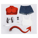 Cosplay Costume Malevola Dispatch Bodysuit Top Pants Set Red Women Halloween Carnival Party Outfits