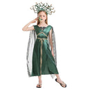 Cosplay Costume Medusa Dress Crown Set Green Kids Children Halloween Carnival Party Outfits