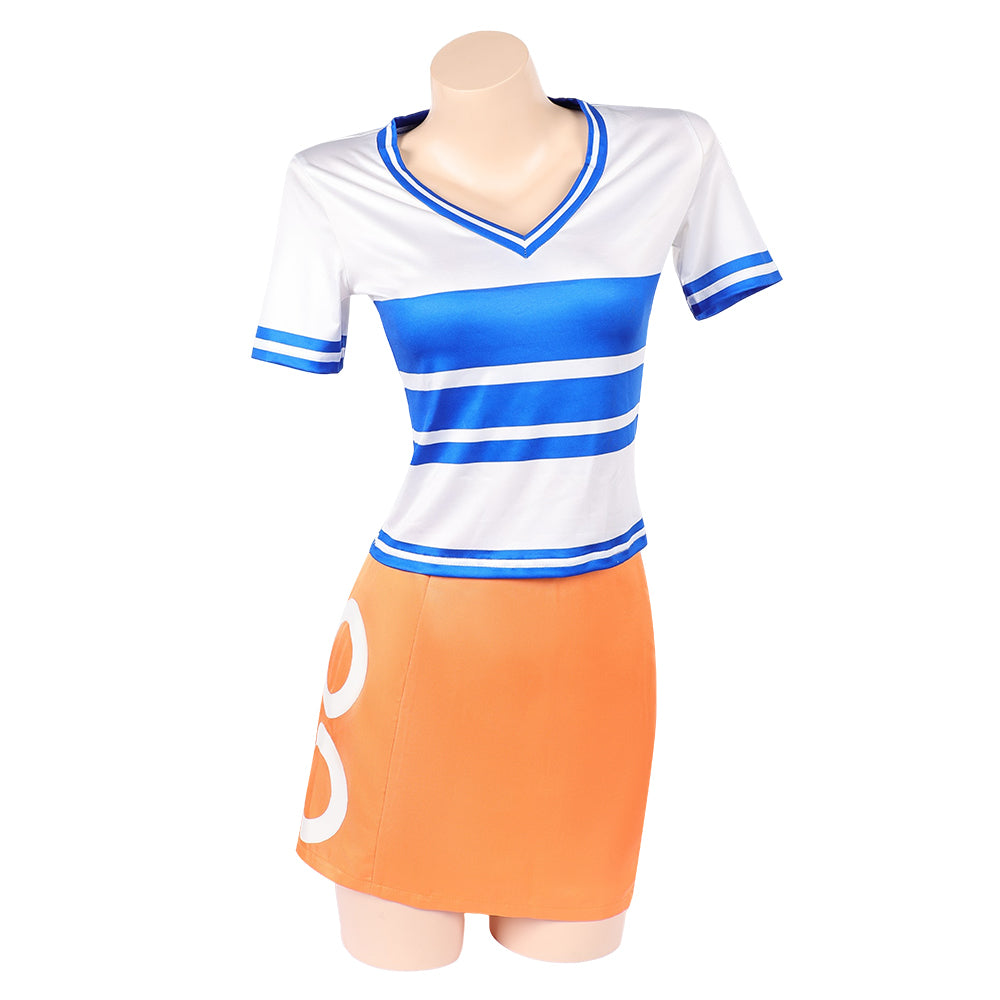 Cosplay Costume Nami Classsic Top Skirt Set Printed Blue Women Halloween Carnival Party Outfits