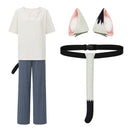 Cosplay Costume Sato Yaniko Chainsmoker Cat (2026) Shirt Pants Ears Tail Set White Women Halloween Carnival Party Outfits
